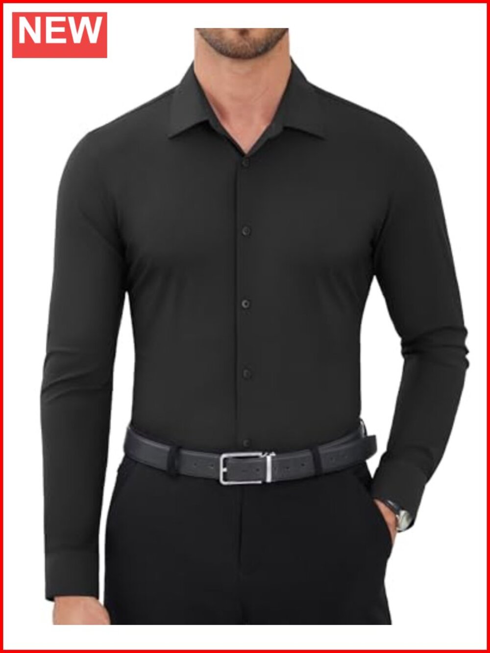 Men's Long Sleeve Stretch Wrinkle Free Button Down Dress Shirt